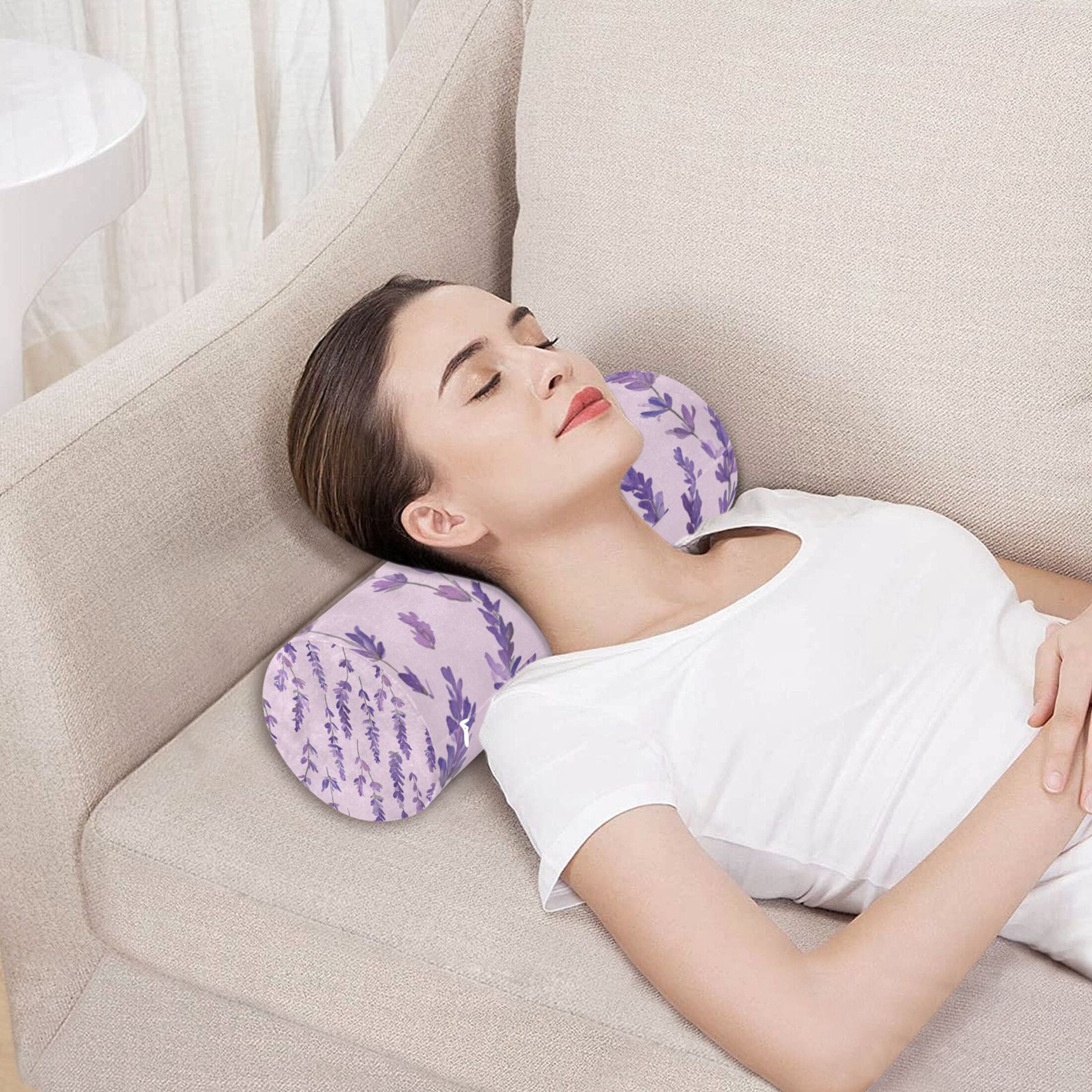 Neck pillow Round Cervical Pillow Cylindrical Pillow Lumbar Pillow Sofa Headrest Pillow Support For the Back, Neck and Head Purple Lavender
