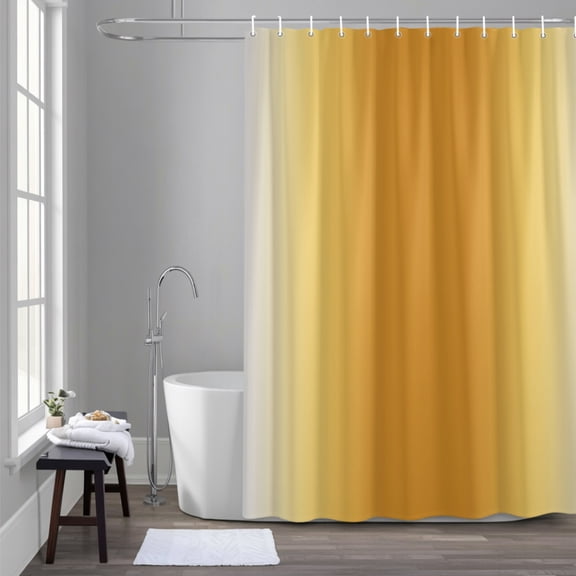 Vertical Stripe 36x72 Inches Waterproof Shower Curtain, Modern Minimalist Mustard Yellow Orange Gradient Bath Curtain Set with 12 Hooks Washable Shower Curtains for Bathroom Bathtub Decor