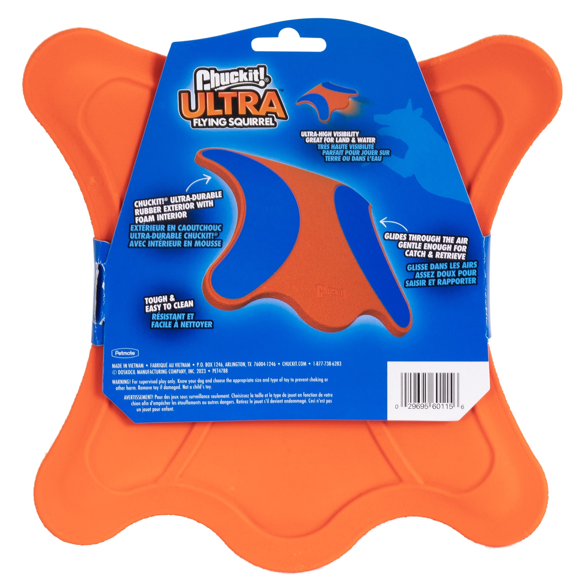 Chuckit! Ultra Flying Squirrel Dog Toy Outdoor Flight Disc Rubber Toy for Dogs, Medium to Large Breeds, Pack of 1, Orange and Blue