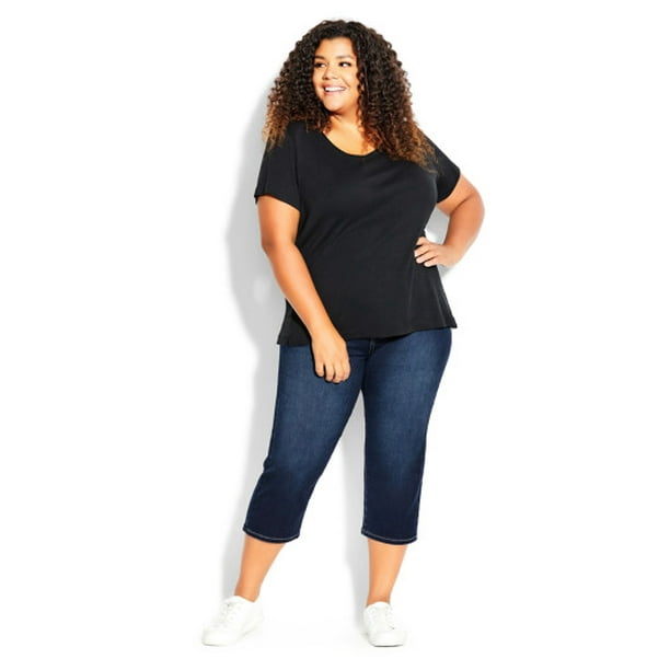 Avenue Women's Plus Size Pull On Butter Denim Crop Pant High Rise Pull