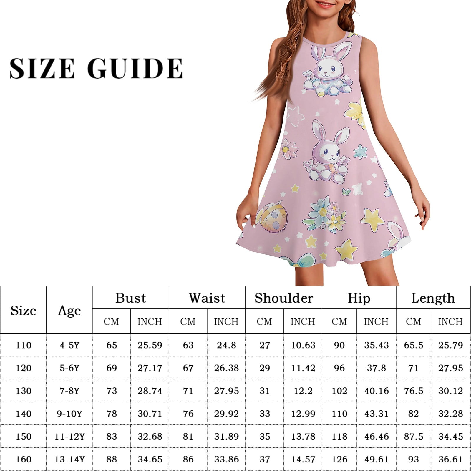HAJWOH Easter Dresses for Girls Cartoon Bunny Print Sleeveless Spring Summer Dress Funny Crew Neck Midi Dress Casual Comfortable A-Line Dress Pink 7-8 Years