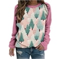 thumbnail image 2 of pimelu Christmas Sweater Women Crew Neck Sweatshirt for Christmas Ladies Trendy Color Block Christmas Tree Print Pullover Girls Round Neck Long Sleeve Shirt Tops, 2 of 3