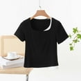 thumbnail image 2 of Maean Cotton Shirts for Womens Crop Tee Square Neck Short Sleeve Causal Tshirts Summer Slim Top, 2 of 3