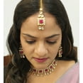 thumbnail image 4 of Efulgenz Indian Jewelry Set Kundan Crystal Choker Necklace Dangle Earrings Maang Tikka Head Chain Bollywood Wedding Jewelry for Women, Pink, 4 of 6