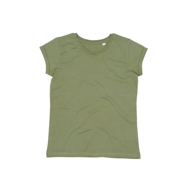 Mantis - Camiseta Manga Enrollada para Mujer (Oliva Suave)