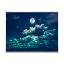 Designart 'Full Moon Night in Cloudy Sky II' Nautical & Coastal Framed Canvas Wall Art Print