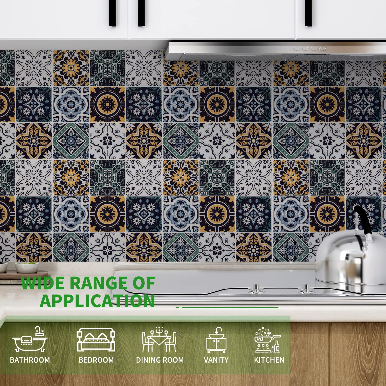 Peel And Stick Backsplash Tile Stickers  Blue Moroccan Style For Kitchen On Wall Tiles (10 Sheets)