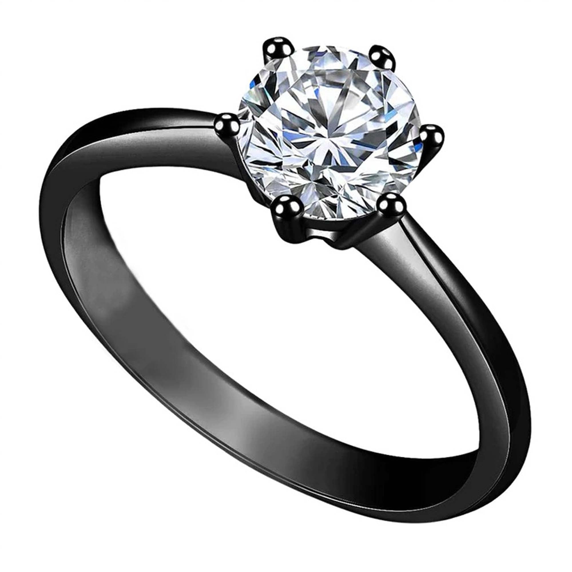 Paris Jewelry 18K Black 3ct Diamond Round Engagement Ring - Available Sizes 4-13 plated