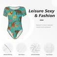 thumbnail image 4 of KLL Women 's Crew Neck Bodysuit Jumpsuits Cute Animals Print Short onesies Stretch T Shirts, 4 of 7