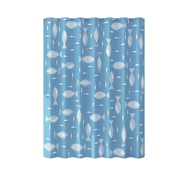 Yhmxh Decoración del baño Cortina de ducha de plástico impermeable con ganchos, diseño de peces y flores azules, ideal para decoración de baños y habitaciones. Gabinete de almacenamiento de baño