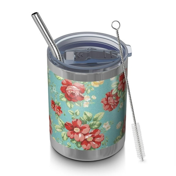 12oz Tumblers Pioneer Flower Vacuum Insulated Stainless Steel Travel Tumbler Cups Mug with Lid and Straw for Beer,Coffee,Beverages with Cleaning Brush for Cold & Hot Drinks