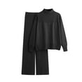 thumbnail image 6 of Lovskoo 2024 Women's Sweater Set Casual Knitted Pullover Loose Solid Color Long Sleeved High Neck Knit Sweater Wide Leg Pants Sweater Two-Piece Set Black, 6 of 6
