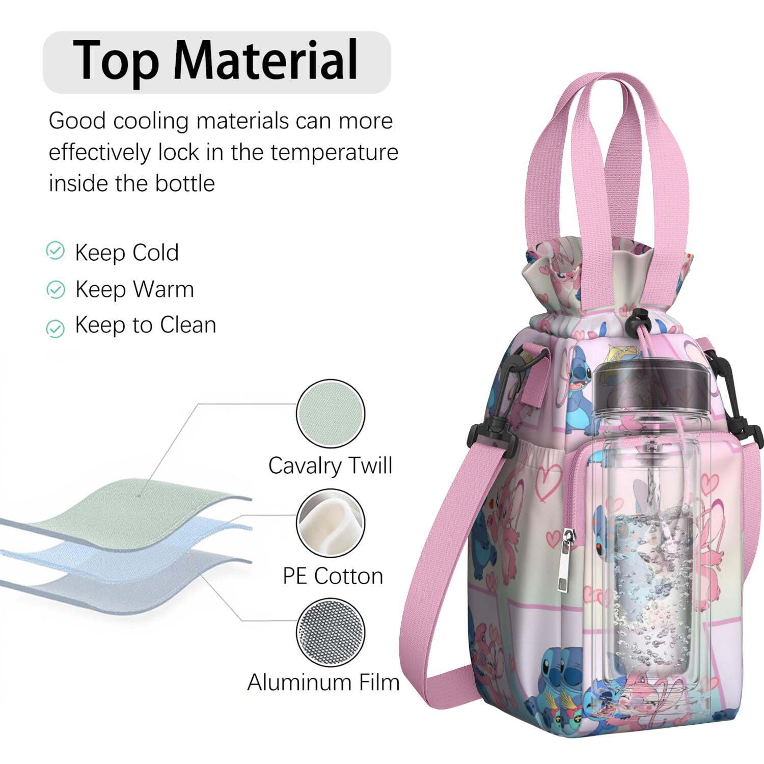 Insulated Cartoon Water Bottle Carrier Bag Sleeve with Strap Crossbody for 20/24/32/40oz Tumbler,Cartoon Movie Water Bottle Holder Sling Bag with Pocket Gifts for Women Men Adults