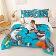 thumbnail image 3 of jejeloiu Summer Party Shark Full Size Comforter Sets,Beach Chair Coconut Print Bedding Comforter Set For Boys,Bright Blue,Reversible,3 Pieces,1 Comforter and 2 Pillowcases, 3 of 7