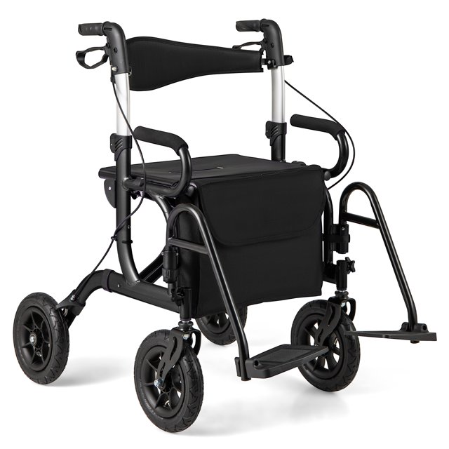 Giantex Déambulateurs pour Aînés, Déambulateur Pliant à Roulettes avec Dossier Réversible, Rangement Détachable et Porte-Parapluie, Noir