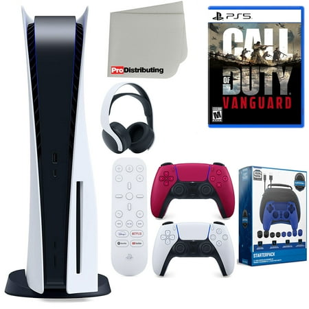 Sony Playstation 5 Disc Version (Sony PS5 Disc) with Cosmic Red Extra Controller, Headset, Media Remote, Call of Duty: Vanguard, Accessory Starter Kit and Microfiber Cleaning Cloth Bundle