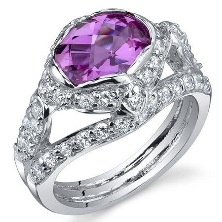 Peora 2.50 Ct Created Pink Sapphire Engagement Ring in Rhodium-Plated Sterling Silver