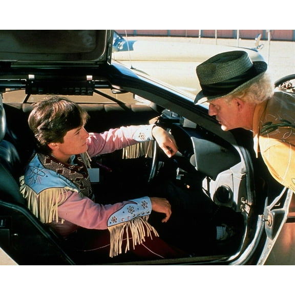 Back To The Future 3 Michael J. Fox in De Lorean Christopher Lloyd 8x10 photo