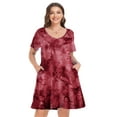 thumbnail image 3 of VEPKUL V Neck Short Sleeve Casual Swing T Shirt Dress with Pockets Plus Size Dresses for Women T11-WineRed_1X, 3 of 8