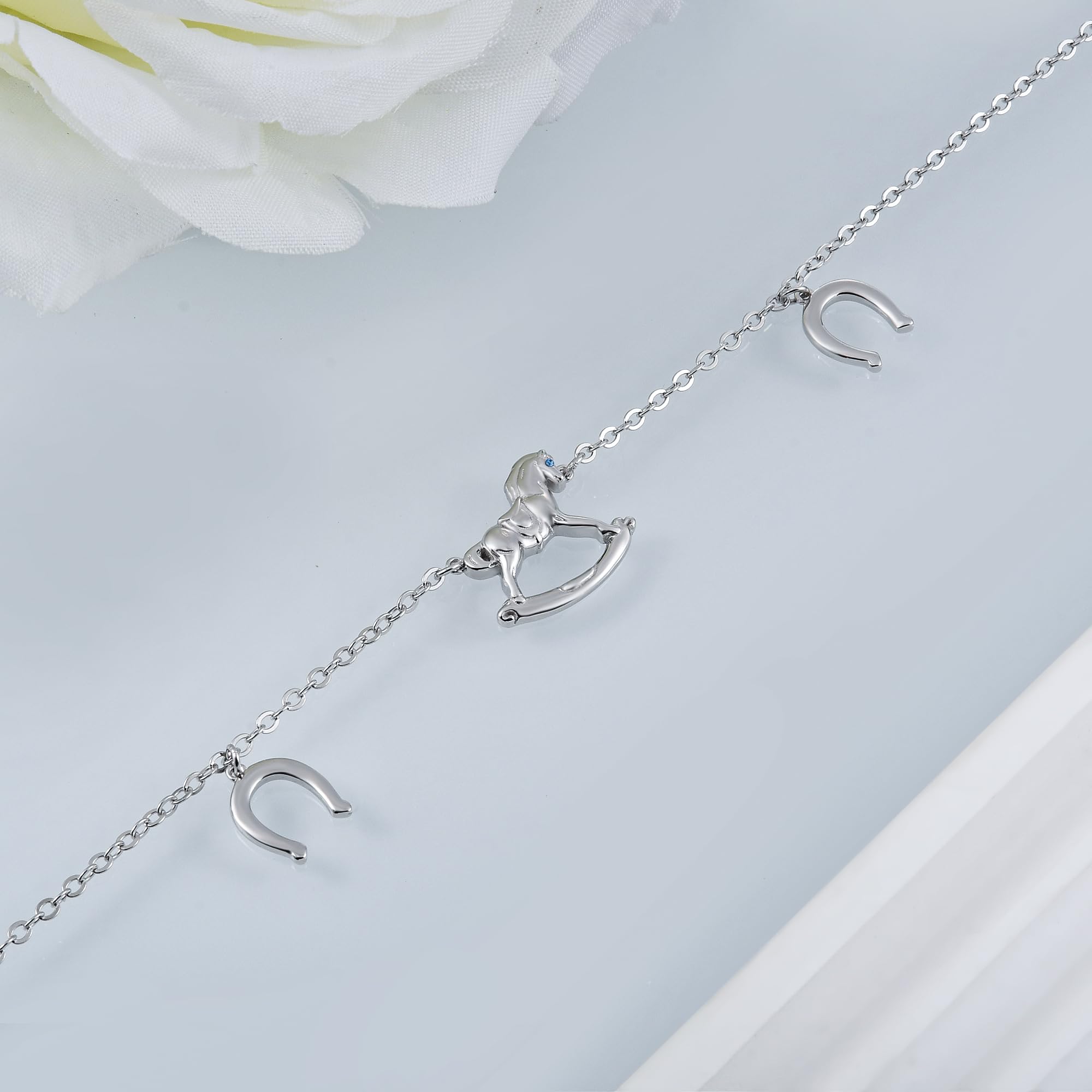 CHIC & ARTSY Carousel Anklet 925 Sterling Silver Cute Carousel Anklet Bracelets Adjustable Animal Foot Chain for Women