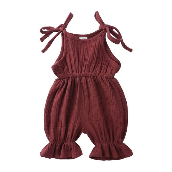 Odeerbi Toddler Girls Cotton Linen Bodysuit Layette Onesie 2025 Fashion Cute Solid Color Ruffles Frenulum Jumpsuit Romper Burgundy