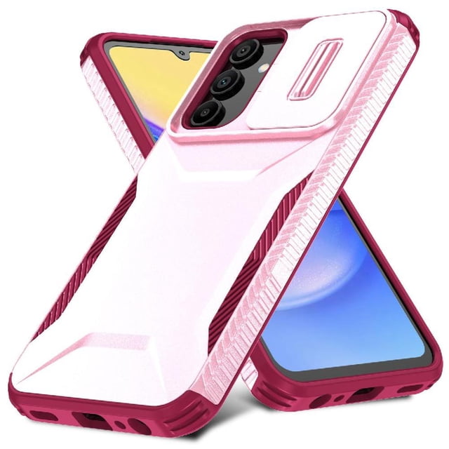 Rugged Case for Samsung Galaxy A15 5G with Slide Camera Cover & Drop Protection Pink