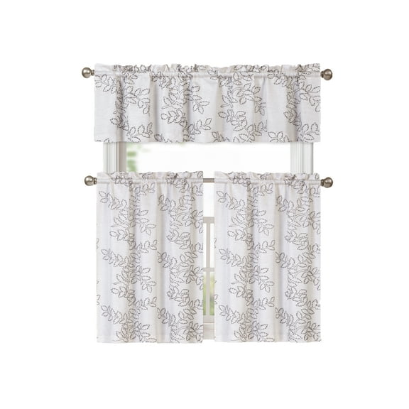 Brielle Embroidered Floral Kitchen Curtain Tier & Swag Set - Grey
