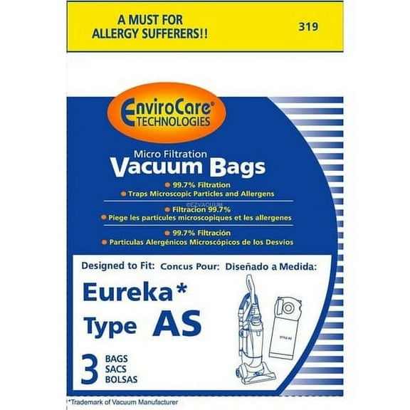 Compatible with Eureka Upright Vacuum 99.7% Micro Filtration Type AS Bag 3 Pk Part - 319