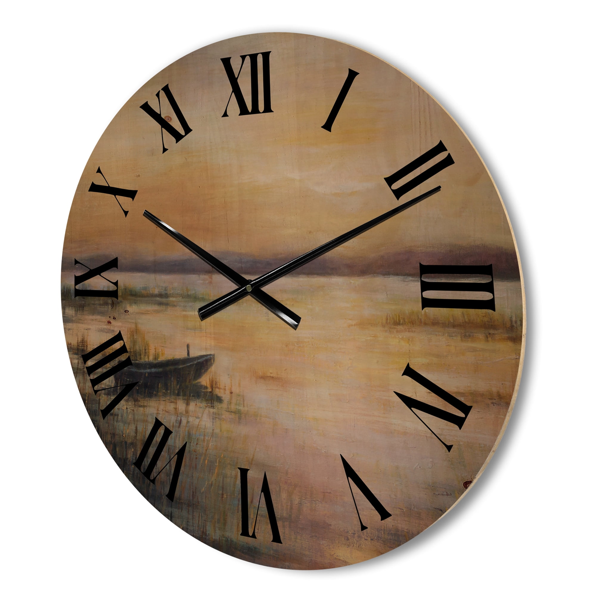 Designart 'Pastel Boat Sunset Over The Lake' Nautical & Coastal Wood Wall Clock