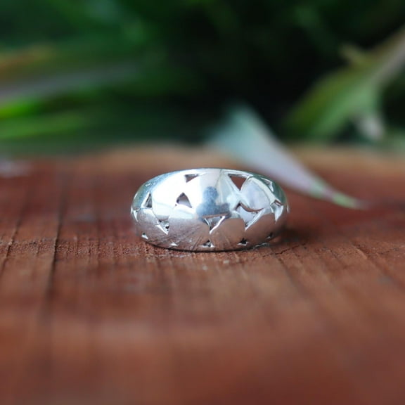 Star Dome Band Ring, 925 Sterling Silver Ring, Celestial Wide Band Ring, Boho Silver Jewelry, Statement Ring Men's Signet Ring, Gift For Her