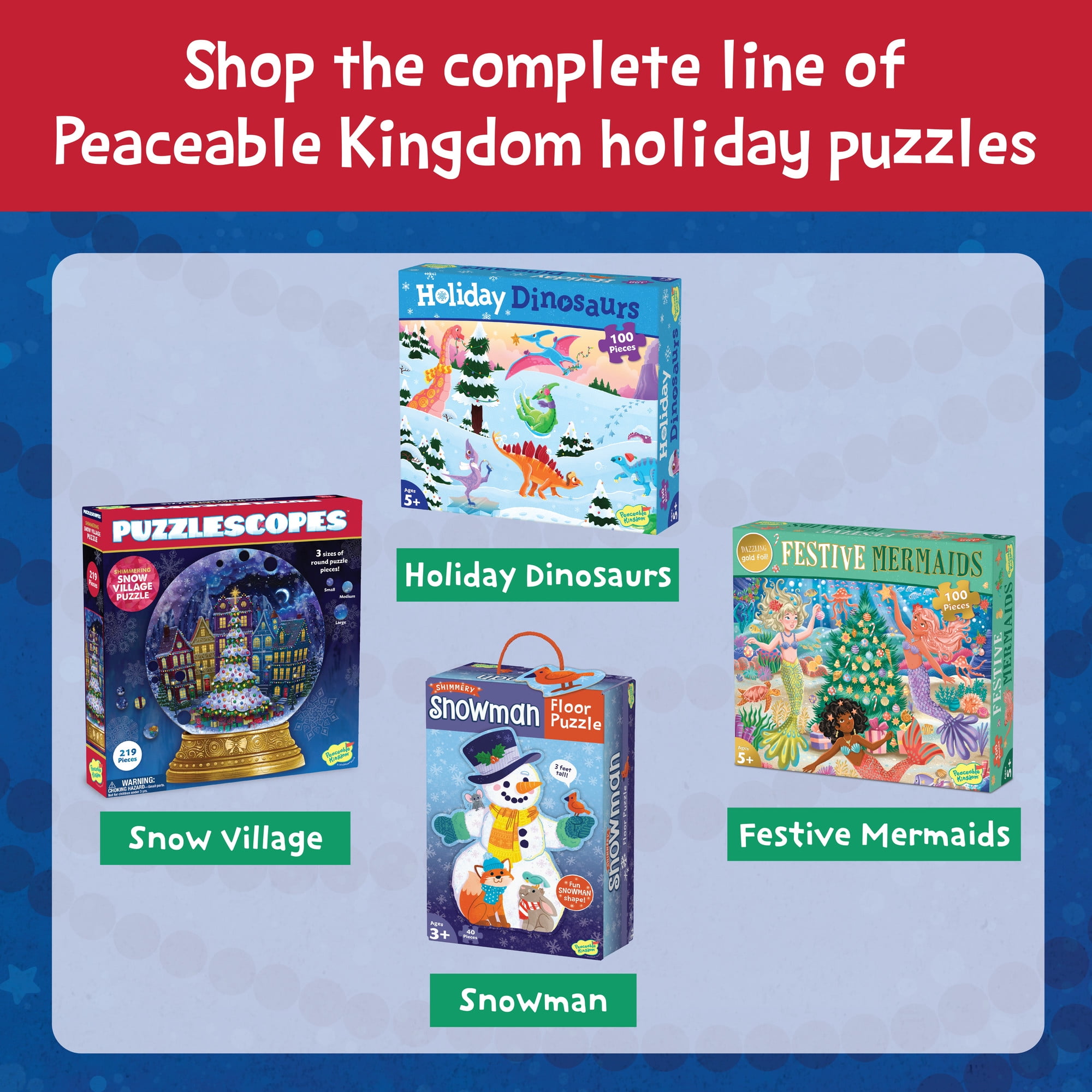 Peaceable Kingdom Shimmery Christmas Tree Floor Puzzle, 49 Puzzle Pieces Floor Puzzle for Kids