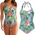 thumbnail image 5 of Womens Halter Patchwork Printed Open Back Tankini Top Set Two Piece Swimsuits S-4XL, 5 of 5