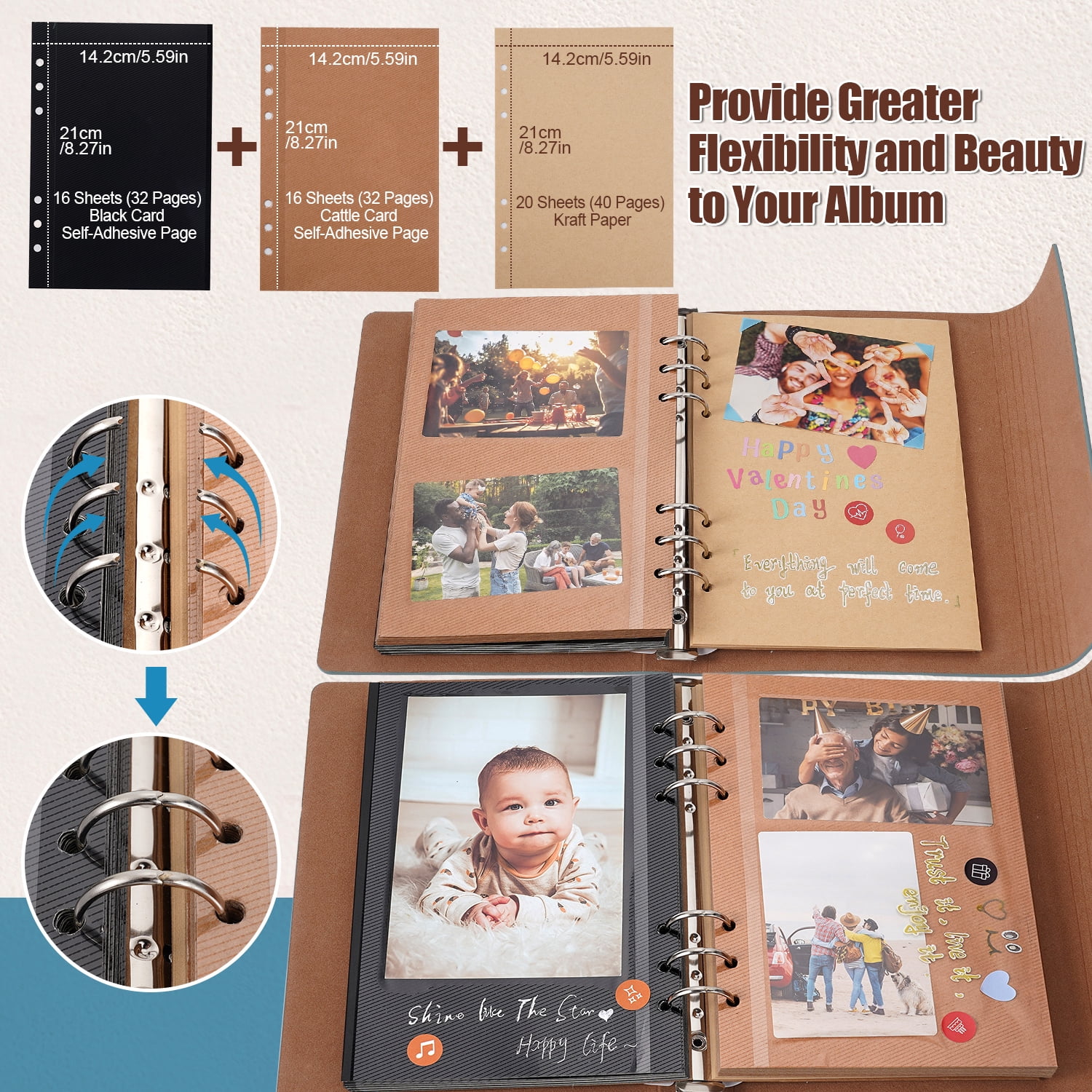 TJT 104 Pages Scrapbook Album, Self Adhesive Photo Album DIY Photo Book, Leather Memory Book for Wedding Baby Family Travel Birthday Christmas Blue