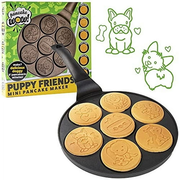 Puppy Friends Mini Pancake Pan - Make 7 Unique Flapjacks - Nonstick Griddle for Breakfast Pup Animal Fun & Easy Cleanup - Fun Dog Related Gift for Kids & Adults, Boys or Girls