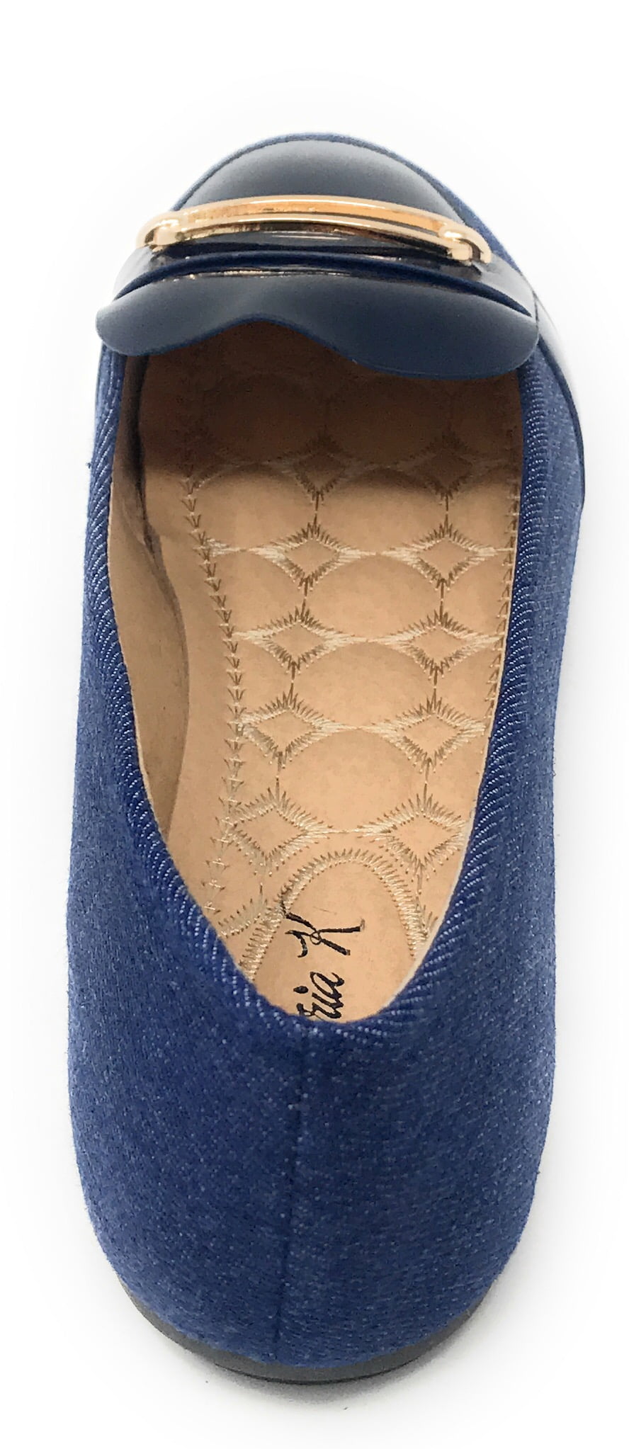 Victoria K Women's Denim Slip-on With Gold Buckle Ballerina Flats