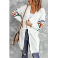 thumbnail image 1 of Women's White Striped Balloon Sleeve Cardigan, 1 of 31