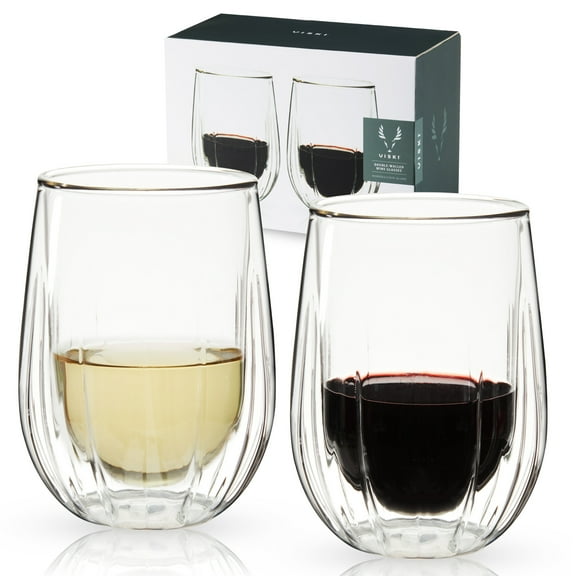Viski Double Walled Wine Glasses for Birthday, Wedding Gifts, 13oz Set of 2