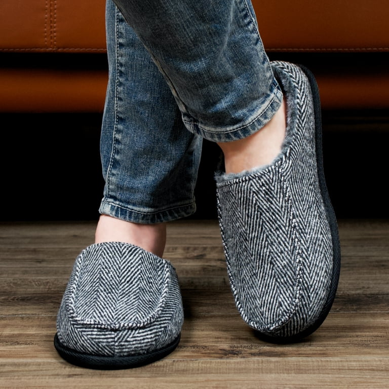 Men\'s Grey Cozy Memory Foam Slippers Indoor Outdoor Slip On House Shoes GOEWY Mens Cozy Memory Foam Slippers Indoor Outdoor Gifts  main image 3