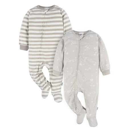 

Gerber Baby and Toddler Neutral Microfleece Blanket Sleeper Pajamas 2-Pack Sizes 0/3 Months -5T