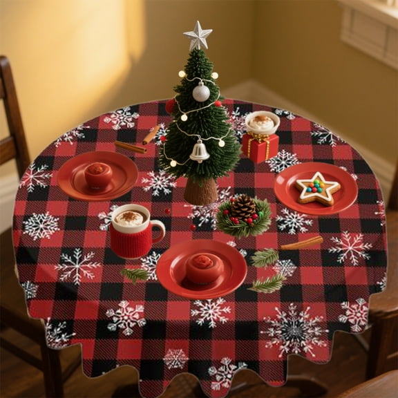 YIKA 152cm/60inches Christmas Tablecloth Round Tablecloth Waterproof Tablecloth Avoid Fouling Tablecloth Holiday Gift Dusts Cloth Christmas Decoration A