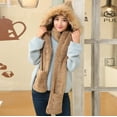 thumbnail image 6 of AWZXDE Womens Solid Color Wool Lined Warm Fashion Cute Girl Casual Street Outdoor Sport Hat Scarf Gloves Integrated Winter Set Coffee,One Size, 6 of 8