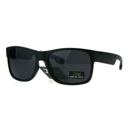 Locs Marijuana leaf Print Arm Rectangular Horn Rim Gangster Sunglasses Matte Black