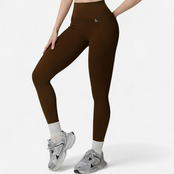 Women's High Waist Full-Length Seamless Leggings with Ultra-Stretchy Fabric - Small, Brown