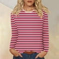 thumbnail image 2 of felwors Womens Shirts Fall Oversized Striped - Long Sleeve Cerwneck Loose Fit Tops 2026 Trendy Comfortable Office & Casual Wear (Red, S), 2 of 5