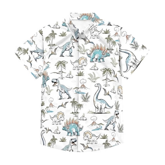 Tiijoy Toddler Boys Hawaiian Shirts Dinosaur Short Sleeve Button Down Shirt Summer Top