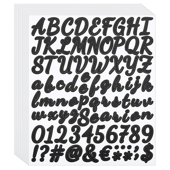 Unique Bargains Alphabet Letters Numbers Stickers, 16 Sheets Self Adhesive Cursive Decal, Black