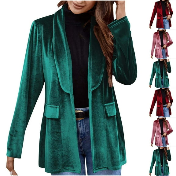Aboser Womens Vintage Velour Blazer Jackets Business Casual 60s 70s Evening Party Suit Jacket Comfy Long Sleeve Blazers Loose Open Front Coats