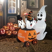Kinsuite 6ft Halloween Inflatables Ghost with Pumpkin Cart for Outdoor Yard Decorations