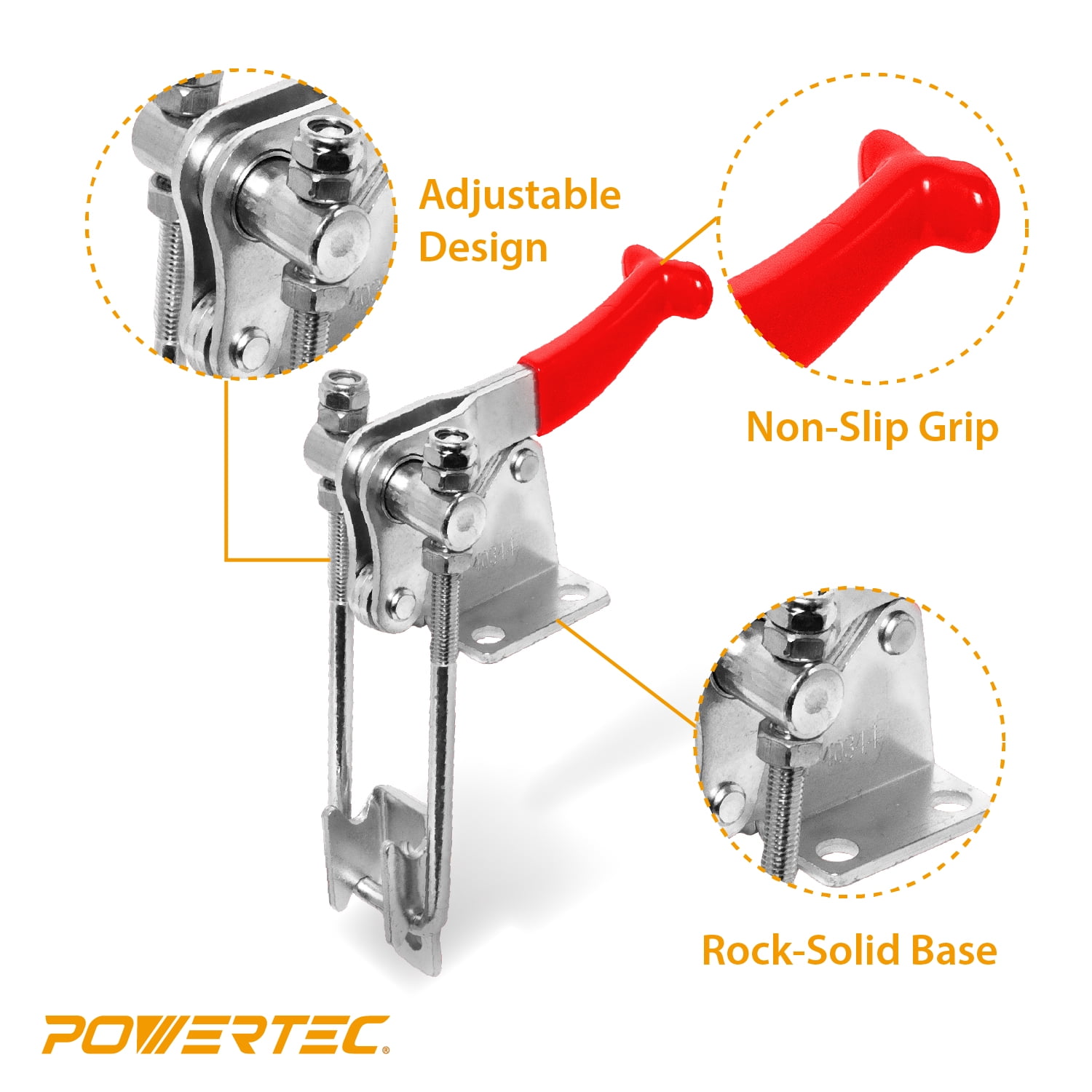 POWERTEC 2PK Toggle Clamp, 1980 lbs Holding Capacity, 40344 Adjustable 90 Degree Vertical U Bolt Latch w/Antislip Hand Grip for Woodworking Jigs & Fixtures, Smoker, Tire Carrier, Tool Box (20324-P2)
