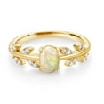 thumbnail image 2 of Gem Stone King 18K Yellow Gold Plated Silver Flower Stem Leaves Ring Ethiopian Opal Moissanite (0.64 Cttw), 2 of 3